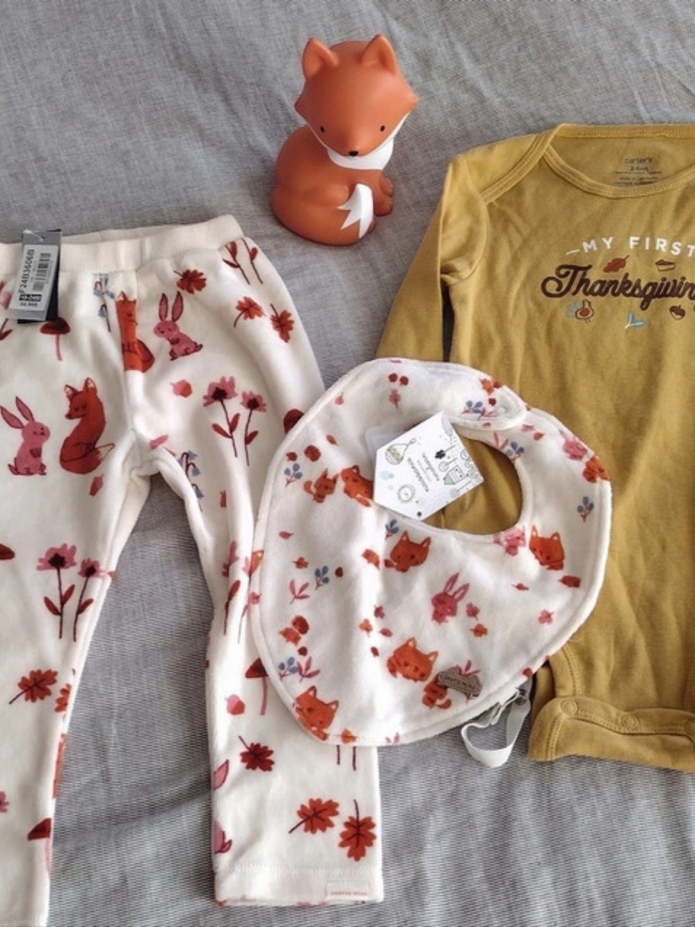 Bundle Baby 18-24m My First Thanksgiving Fox Fall Cotton Bodysuit Pants Bib